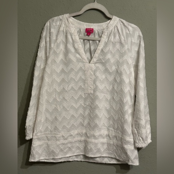 Trina Turk White 3/4 Sleeve V-Neck Blouse - Picture 3 of 9
